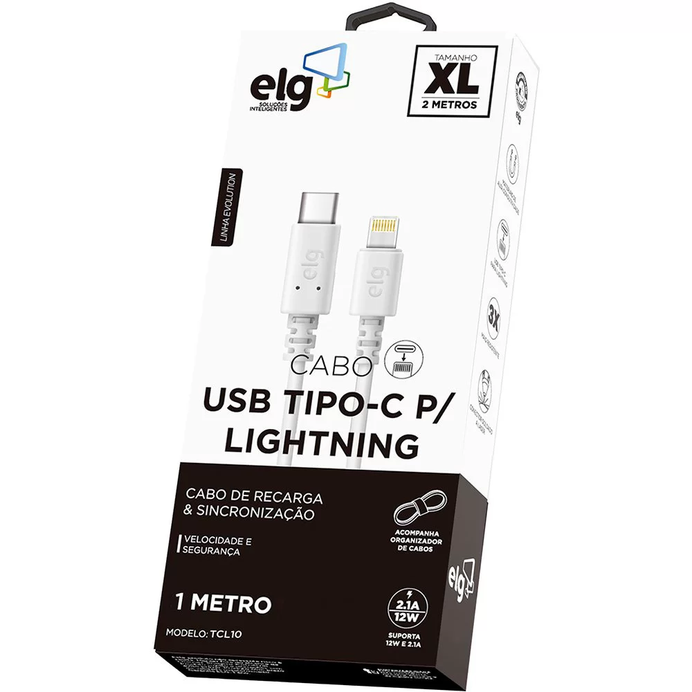 Cabo Conversor Usb C Macho X Lightning Macho Elg A Branco Metro Tcl Millenium Inform Tica